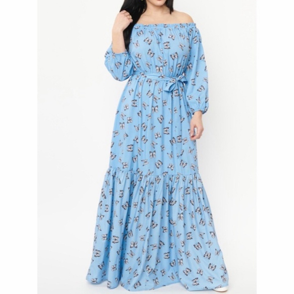 NWT Unique Vintage Blue & Butterfly Sweet Escape Maxi Dress